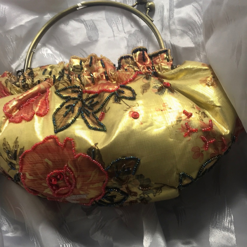 Gold purse with beads multicolor bohemian